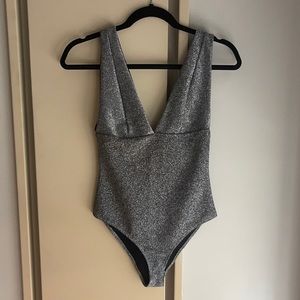 Zara Metallic Silver Bodysuit